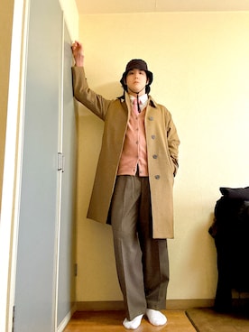 「アイテム（ステンカラーコート）」を使った、ヴァンパイアようくんさん（メンズ・177cm）の冬コーディネート