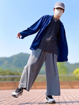 「ワークキャップ」｜「アイテム（スラックス）」を使った、しょう🐤🐦🐧しばらく休みますさん（メンズ・173cm）の春コーディネート