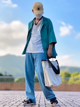「TIMELY WARNING（タイムリーワーニング）のアイテム」を使った、しょう🐤🐦🐧しばらく休みますさん（メンズ・173cm）の夏コーディネート