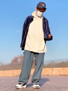 「unrelaxing（アンリラクシング）のアイテム（ブルゾン）」を使った、しょう🐤🐦🐧しばらく休みますさん（メンズ・173cm）の秋コーディネート
