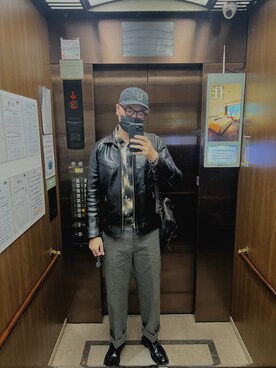 「melple（メイプル）のアイテム」を使った、杰森屎塔森さん（メンズ・187cm）の冬コーディネート