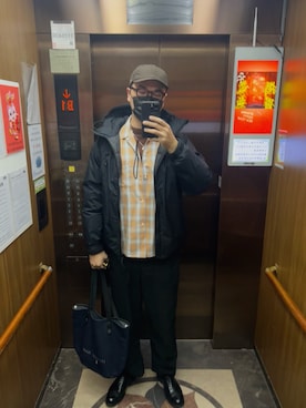 「melple（メイプル）のアイテム」を使った、杰森屎塔森さん（メンズ・187cm）の冬コーディネート