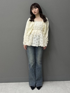 「Heather（ヘザー）のアイテム（カーディガン/ボレロ）」を使った、こぼちゃんさん（レディース・156cm）の春コーディネート