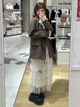 「アイテム（チューブトップ）」を使った、こぼちゃんさん（レディース・156cm）の秋コーディネート
