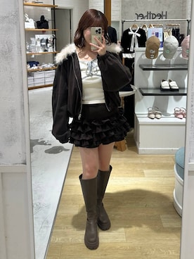 「アイテム（チューブトップ）」を使った、こぼちゃんさん（レディース・156cm）の秋コーディネート