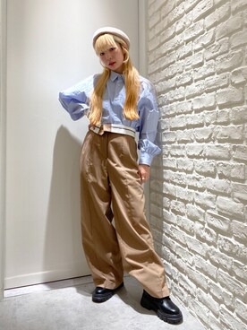 「ショート丈トップス」｜「アイテム（ハンチング/ベレー帽）」を使った、おとはさん（レディース・155cm）の秋コーディネート