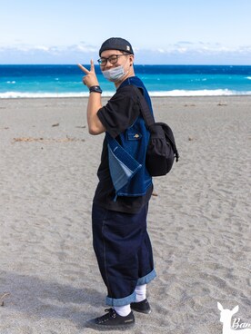 「VANS（バンズ）のアイテム（帽子）」を使った、Sam Luさん（メンズ・171cm）の冬コーディネート