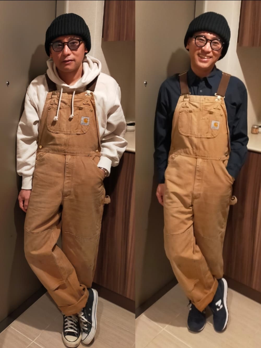 Carhartt ベージュ オーバーオール サスペンダー付き Carhartt ベージュ オーバーオール サスペンダー付き Carhartt