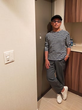 「ワークパンツ」｜「アイテム（ハンチング/ベレー帽）」を使った、atunndoさん（メンズ・170cm）の夏コーディネート