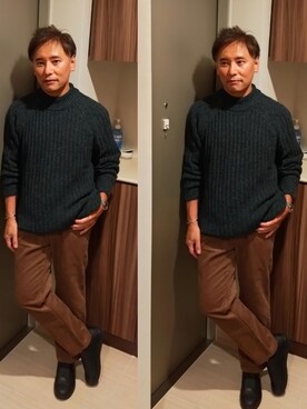 「UNIQLO（ユニクロ）のワイドフィットテーパードコーデュロイパンツ セットアップ可能（その他パンツ）」を使った、atunndoさん（メンズ・170cm）の秋コーディネート