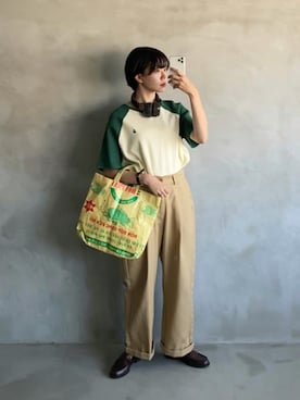 「ワッフル」｜「アイテム（チノパンツ）」を使った、Tane🌷さん（レディース・161cm）の夏コーディネート
