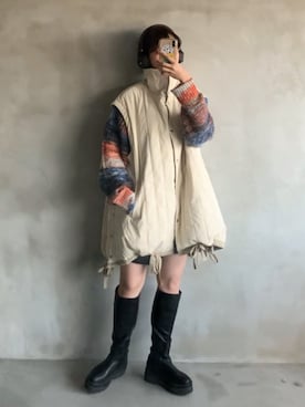 「韓国コーデ」｜「アイテム（ダウンジャケット/コート）」を使った、Tane🌷さん（レディース・161cm）の秋コーディネート