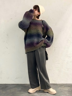 「グラデーションニット」｜「アイテム（その他）」を使った、Tane🌷さん（レディース・161cm）の冬コーディネート