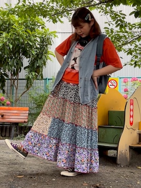 「CONVERSE ALL STAR（コンバースオールスター）のアイテム」を使った、すずさん（レディース・158cm）の夏コーディネート