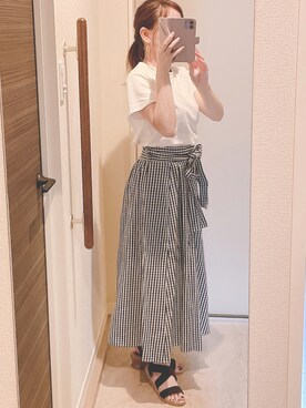 「earth music&ecology（アースミュージックアンドエコロジー）のアイテム（スカート、ホワイト系）」を使った、miyaさん（レディース・150cm）の夏コーディネート