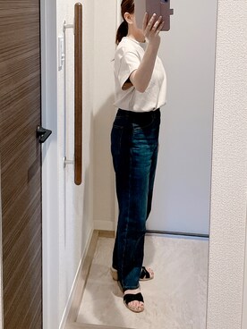 「GU（ジーユー）のアイテム（デニムパンツ、ブルー系）」を使った、miyaさん（レディース・150cm）の夏コーディネート