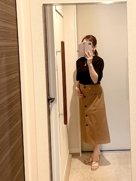 「DRESKIP（ドレスキップ）のアイテム（スカート、ブラウン系）」を使った、miyaさん（レディース・150cm）の秋コーディネート