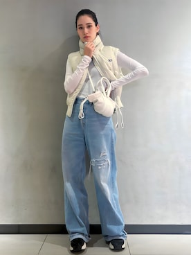 DIESELのダウンベスト（ホワイト系）を使った人気ファッション