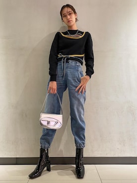 「DIESEL（ディーゼル）のアイテム（ブーツ）」を使った、北川 七海 (DIESEL)さん（レディース・166cm）の夏コーディネート