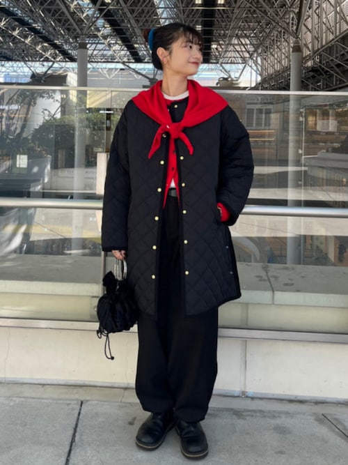セール】キルティング ノーカラー ロング コート（S～M）（ノーカラー
