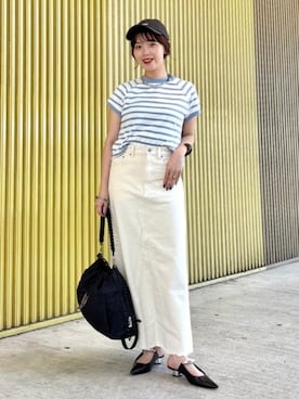 デニムスカート（ホワイト系）を使った人気ファッション