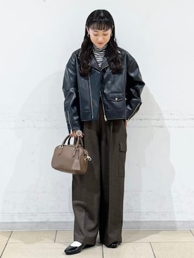 「アイテム（ライダースジャケット）」を使った、B:MING by BEAMS WOMENさん（レディース・149cm）の秋コーディネート