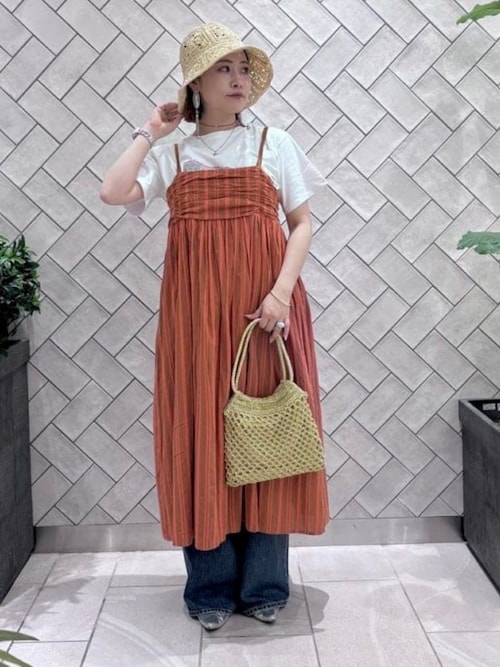 23FW ebure ブライトビスストライプキャミワンピース 定価9万円 セール】インド ストライプ キャミ ワンピース（S～M
