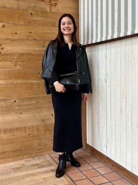 「アイテム（ライダースジャケット）」を使った、B:MING by BEAMS WOMENさん（レディース・167cm）の秋コーディネート