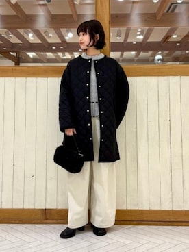 「アイテム（ノーカラーコート）」を使った、B:MING by BEAMS WOMENさん（レディース・153cm）の冬コーディネート