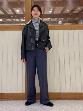 「アイテム（ライダースジャケット）」を使った、B:MING by BEAMS WOMENさん（レディース・159cm）の秋コーディネート