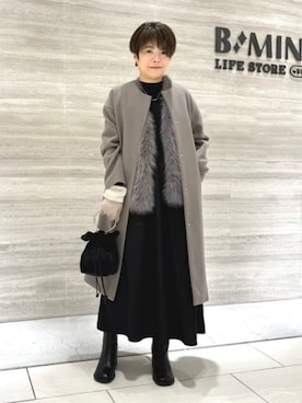 「アイテム（ノーカラーコート）」を使った、B:MING by BEAMS WOMENさん（レディース・154cm）の冬コーディネート