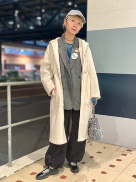 「アウターコーデ」｜「アイテム（帽子）」を使った、B:MING by BEAMS WOMENさん（レディース・162cm）の冬コーディネート