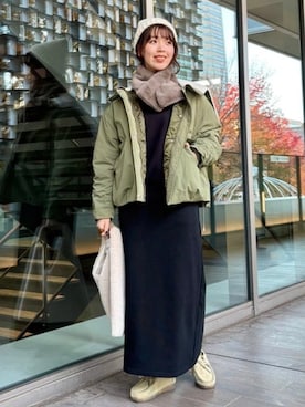 「アウターコーデ」｜「アイテム（ニットキャップ/ビーニー）」を使った、B:MING by BEAMS WOMENさん（レディース・161cm）の冬コーディネート