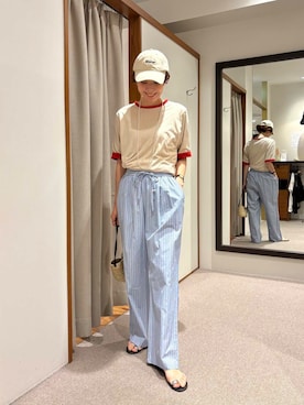 「ストライプパンツ」｜「アイテム（アクセサリー）」を使った、 ai167さん（レディース・167cm）の夏コーディネート