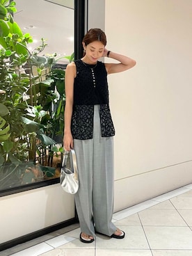 「URBAN RESEARCH（アーバンリサーチ）の2wayコードレースベスト（ベスト）」を使った、岡本さん（レディース・167cm）の夏コーディネート
