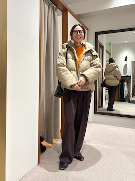 「アイテム（その他アウター、パープル系）」を使った、オカモトさん（レディース・167cm）の冬コーディネート