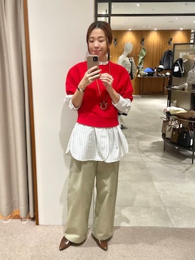 「URBAN RESEARCH（アーバンリサーチ）のバンドカラーコットンストライプシャツ（Tシャツ/カットソー）」を使った、オカモトさん（レディース・167cm）の秋コーディネート