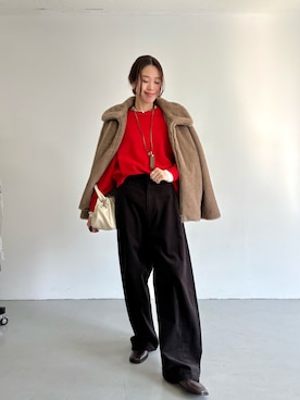 「アイテム（ブルゾン、ベージュ系）」を使った、オカモトさん（レディース・167cm）の冬コーディネート