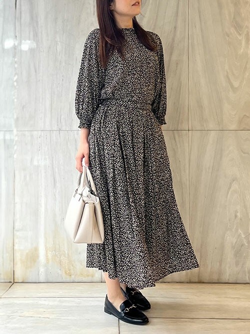 セール】小花柄シャーリングブラウス/前後2way/洗える（シャツ