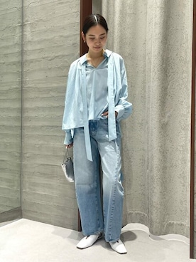 「サックスブルー」｜「アイテム（アクセサリー）」を使った、ayanoさん（レディース・160cm）の冬コーディネート