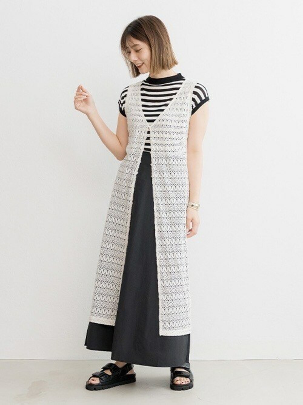 「ZAKKA-BOXのレースジレ（カーディガン/ボレロ、ホワイト系）」を使った、ZAKKA-BOX officialさん（レディース・163cm）の夏コーディネートの1枚目の写真