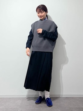 「ニットベスト」｜「アイテム（財布/小物）」を使った、fuuさん（レディース・154cm）の冬コーディネート