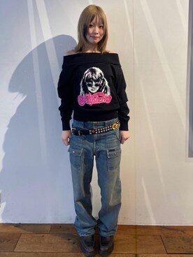 「HYSTERIC GLAMOUR（ヒステリックグラマー）のブッシュデニムパンツ（デニムパンツ、ブルー系）」を使った、yuraさん（レディース・160cm）の冬コーディネート