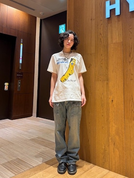 「HYSTERIC GLAMOUR（ヒステリックグラマー）のANTI WAR HELL Tシャツ（Tシャツ/カットソー、ホワイト系）」を使った、ユウさん（レディース・168cm）の夏コーディネート