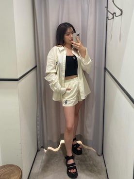 「シャツ 」｜「アイテム（ワンピース/ドレス）」を使った、namiさん（レディース・157cm）の夏コーディネート