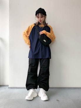 「WEGO（ウィゴー）のWEGO/ラグランBIGロンT（Tシャツ/カットソー）」を使った、WEGOさん（レディース・159cm）の春コーディネート