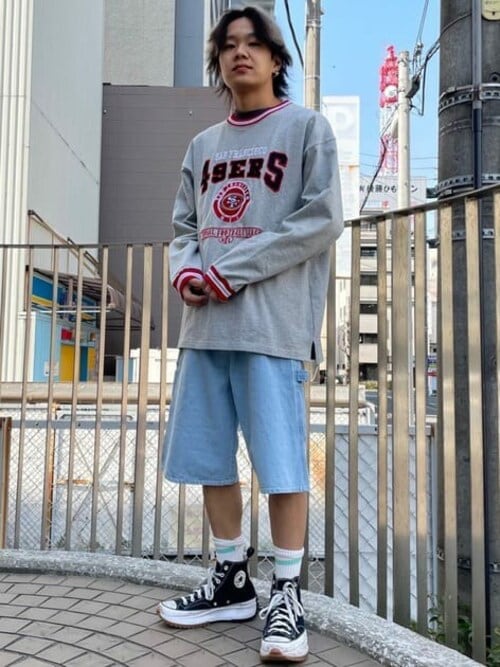 WEGO/デニムペインターワイドショーツ