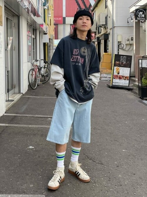 WEGO/デニムペインターワイドショーツ