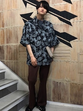 Wego カラバリ豊富 ポンチセンタープレスフレアパンツを使ったメンズ人気ファッションコーディネート Wear
