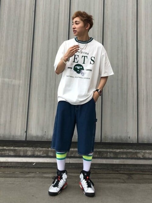 WEGO/デニムペインターワイドショーツ